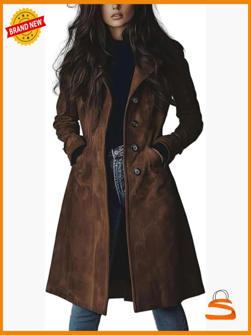 Classic Women's Brown Leather Trench Coat - Brand
